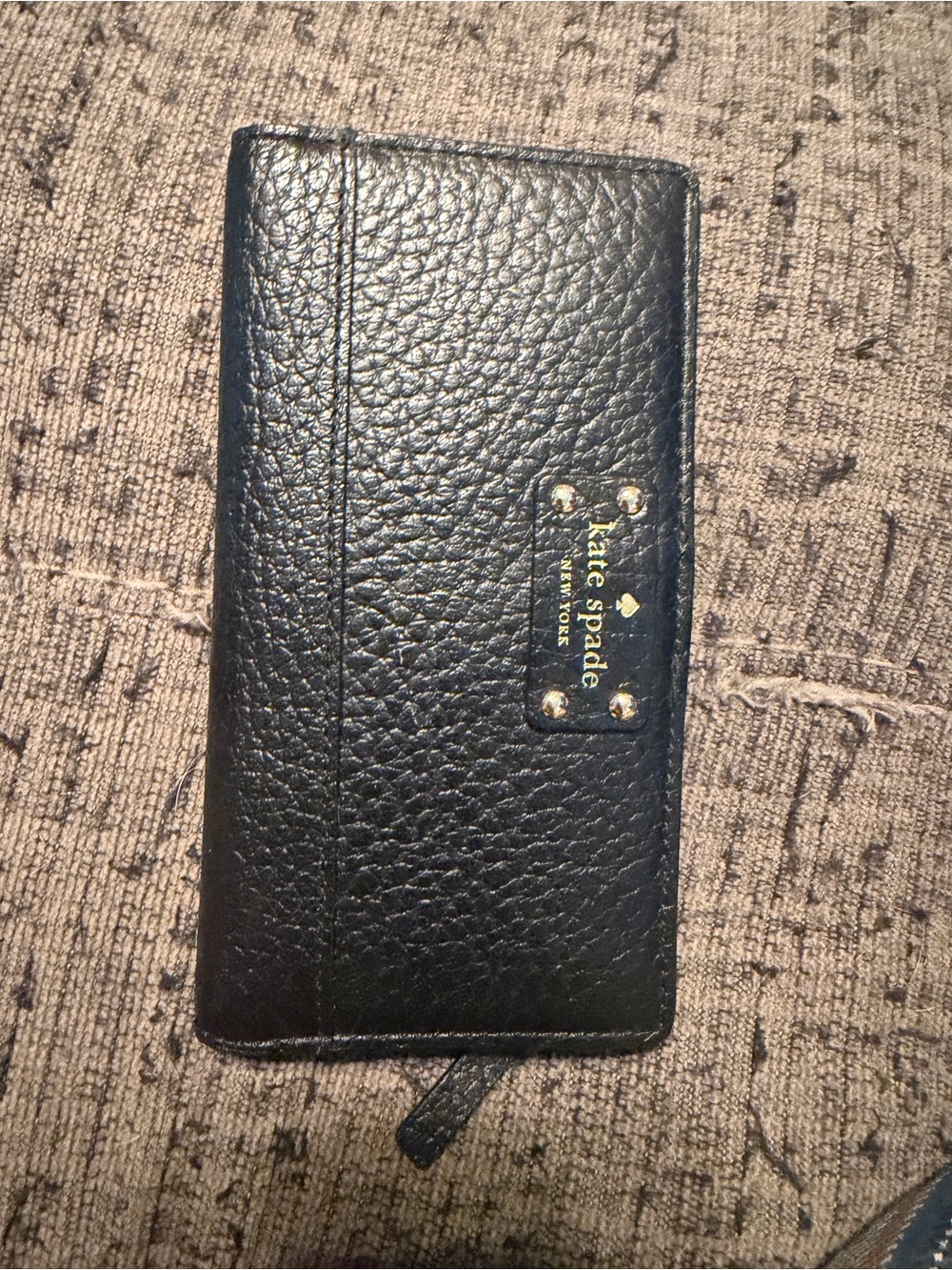 Kate Spade Black Pebbled Leather Wallet with snap close and zip coin pouch